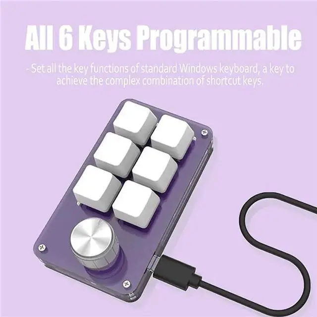 Alt view image 2 of 7 - USB Mini 6-Key Keypad, Multifunctional Programmable Mechanical Gaming Keypad with Knob, One-Handed Macro Keyboard, Plug and Play, for Office Game Music Media Industrial Control
