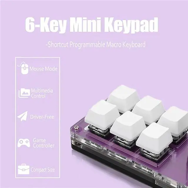 Alt view image 3 of 7 - USB Mini 6-Key Keypad, Multifunctional Programmable Mechanical Gaming Keypad with Knob, One-Handed Macro Keyboard, Plug and Play, for Office Game Music Media Industrial Control