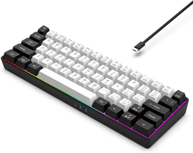 Main image of CTBTBESE 60% Wired Gaming Keyboard, RGB Backlit Mini Keyboard, Waterproof Small Ultra-Compact 61 Keys Keyboard for PC/Mac Gamer, Typist, Travel, Easy to Carry on Business Trip(Black-White)