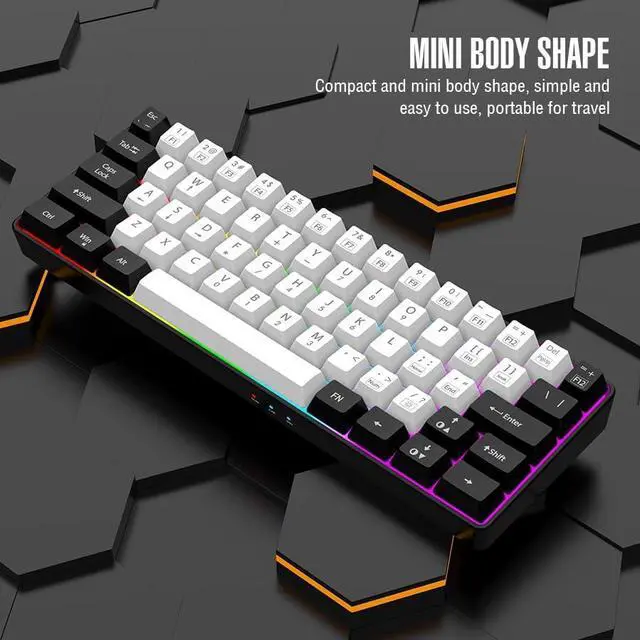 Alt view image 5 of 7 - CTBTBESE 60% Wired Gaming Keyboard, RGB Backlit Mini Keyboard, Waterproof Small Ultra-Compact 61 Keys Keyboard for PC/Mac Gamer, Typist, Travel, Easy to Carry on Business Trip(Black-White)