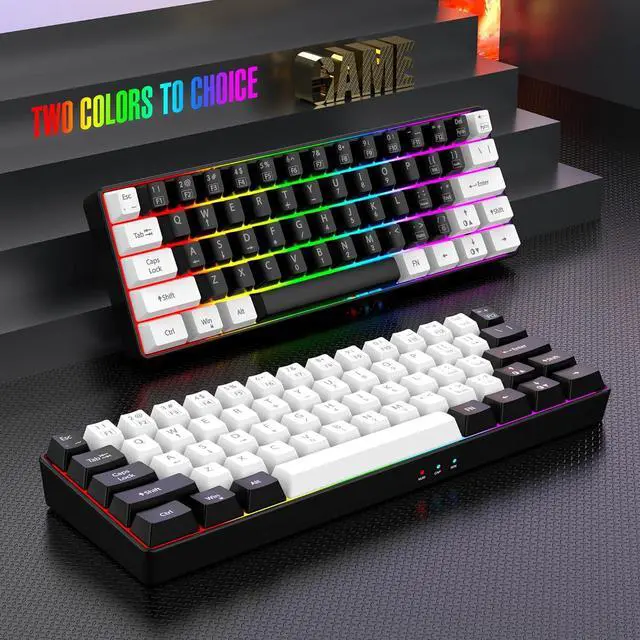 Alt view image 4 of 7 - CTBTBESE 60% Wired Gaming Keyboard, RGB Backlit Mini Keyboard, Waterproof Small Ultra-Compact 61 Keys Keyboard for PC/Mac Gamer, Typist, Travel, Easy to Carry on Business Trip(Black-White)