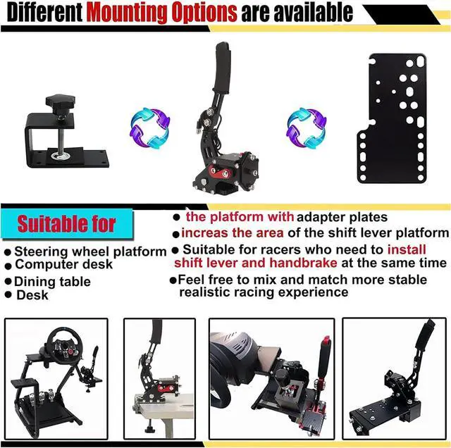 Alt view image 4 of 7 - Sim Handbrake, High Accuracy Universal 2 in 1 Plug and Play Contactless Switch Tensile Spring USB Handbrake for G27 G25 for T500 (Black)