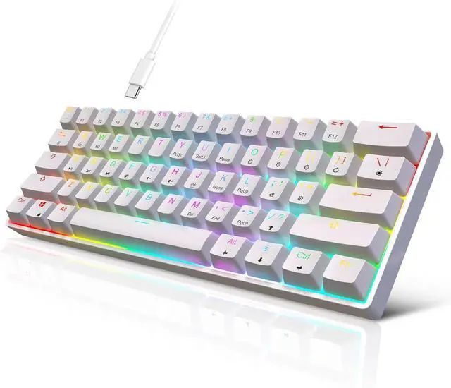 Main image of targeal 60% Mechanical Gaming Keyboard - 61 Keys Blue Switch Quiet Office Computer Keyboard - Multi Color RGB Rainbow Led Backlit - Programmable for PC/Windows/Mac/Gamer - USB Wired - White