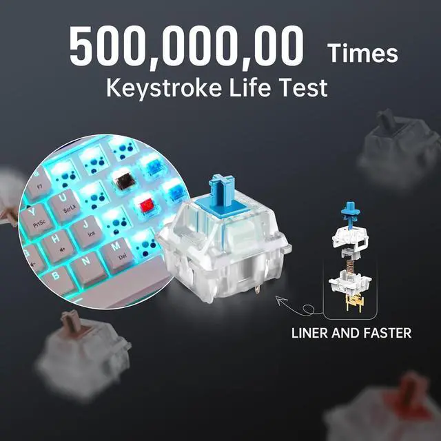 Alt view image 2 of 7 - targeal 60% Mechanical Gaming Keyboard - 61 Keys Blue Switch Quiet Office Computer Keyboard - Multi Color RGB Rainbow Led Backlit - Programmable for PC/Windows/Mac/Gamer - USB Wired - White