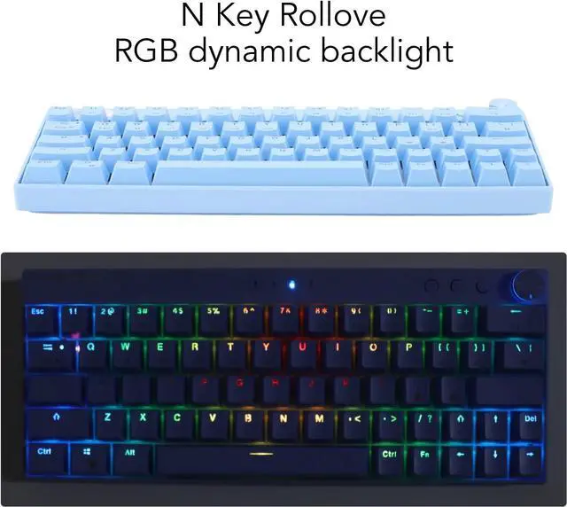 Alt view image 4 of 7 - Mechanical Keyboard, 64 Keys Wired Mechanical Keyboard Knob Design with Regulable RGB Backlight, 3 Modes N Key Rollover Gaming Keyboard, Blue(Red Switch)
