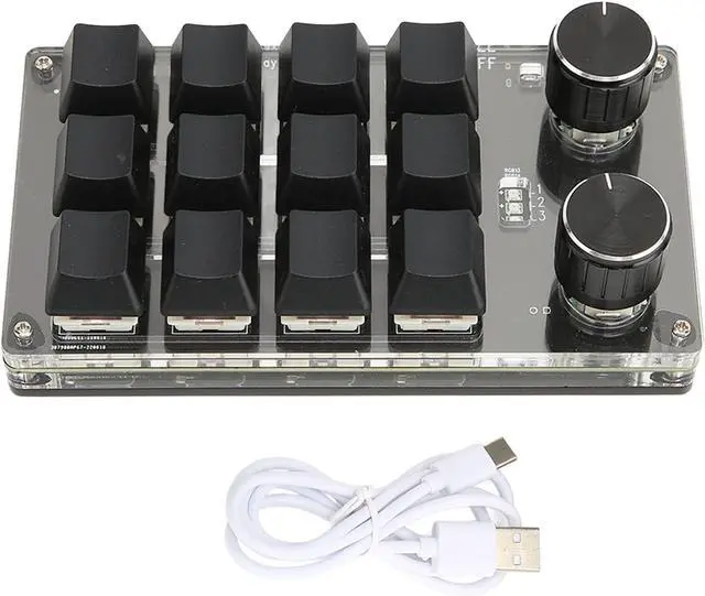 Alt view image 7 of 7 - Mini Macro Keypad, 12 Keys 2 Knobs USB OSU DIY Programmable Mechanical Gaming Keyboard, Wired USB One Handed Fully DIY Macro Keypad for Game Office