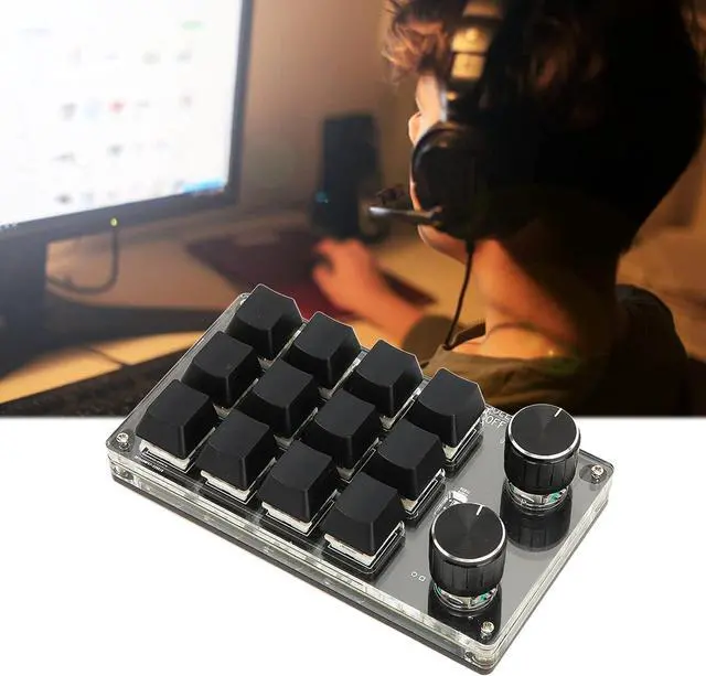 Alt view image 4 of 7 - Mini Macro Keypad, 12 Keys 2 Knobs USB OSU DIY Programmable Mechanical Gaming Keyboard, Wired USB One Handed Fully DIY Macro Keypad for Game Office