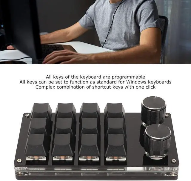 Alt view image 3 of 7 - One Handed Programmable Mechanical Keyboard, Blue Switch DIY Programmable Mini 12 Key Gaming Keypad with 2 Knob, Wired Connection Plug and Play Universal Mechanical Keyboard (Milk White)