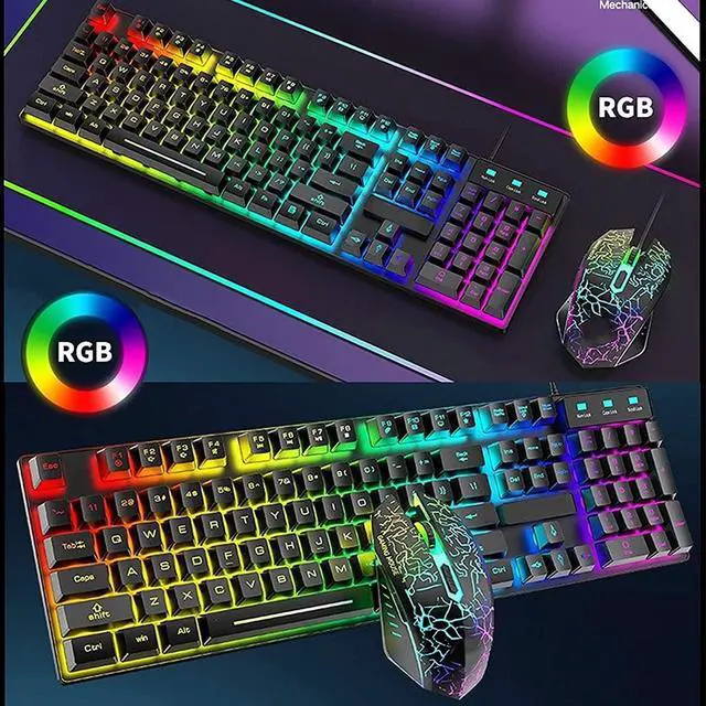 Alt view image 5 of 7 - NCRD RGB Gaming Keyboard and Backlit Mouse Combo, USB Wired Backlit Keyboard, LED Gaming Keyboard Mouse Set