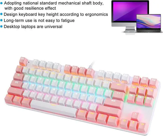 Alt view image 2 of 7 - Mechanical Gaming Keyboard, Gaming Keyboard, Keyboard Mechanical Gaming 87 Key Mixed Light Computer Supplies for Desktop Laptop K100(Style 2)