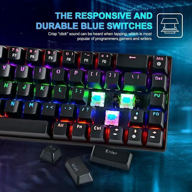 Alt view image 3 of 7 - RaceGT Wired Mechanical Gaming Keyboard - 67 Keys Ultra-Compact Mini Keyboard, Wired USB Keyboards, Multi Color RGB Illuminated LED Backlit for PC Gamer Computer Desktop (Black)