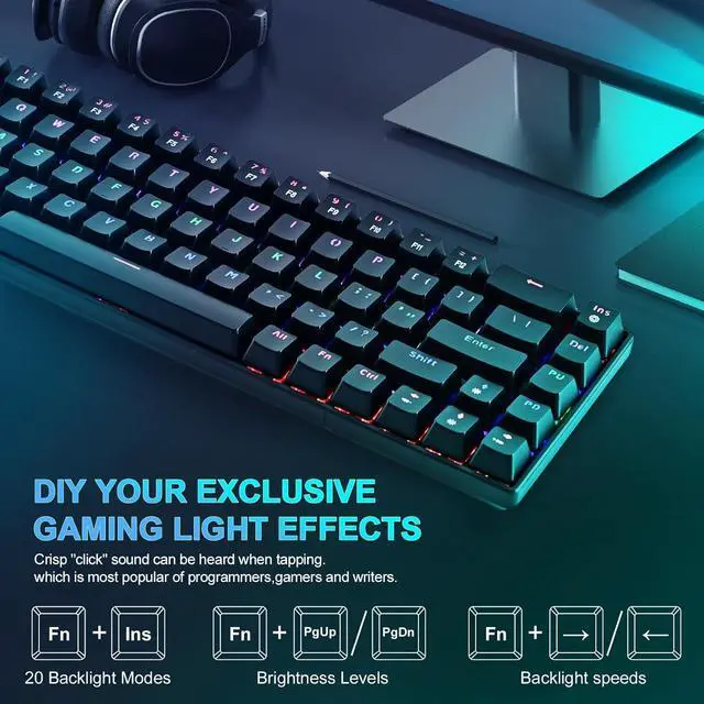 Alt view image 4 of 7 - RaceGT Wired Mechanical Gaming Keyboard - 67 Keys Ultra-Compact Mini Keyboard, Wired USB Keyboards, Multi Color RGB Illuminated LED Backlit for PC Gamer Computer Desktop (Black)