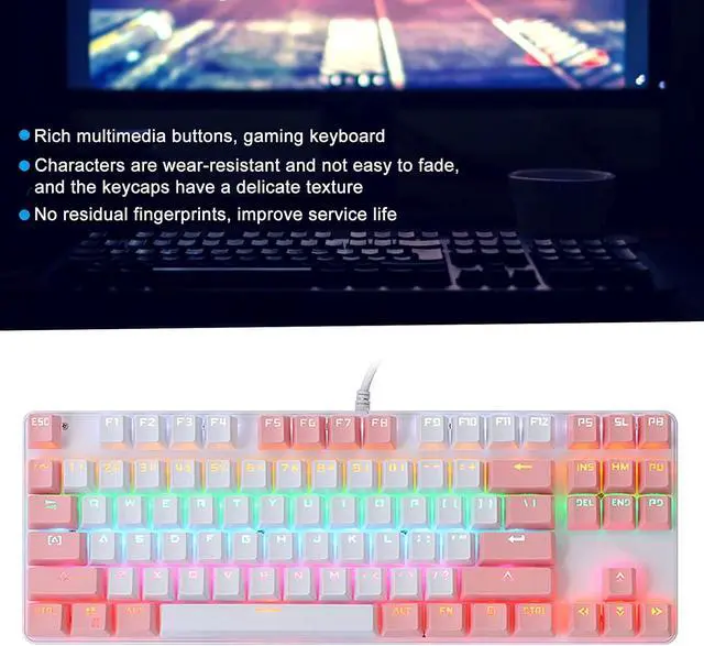 Alt view image 3 of 7 - Mechanical Gaming Keyboard, Gaming Keyboard, Keyboard Mechanical Gaming 87 Key Mixed Light Computer Supplies for Desktop Laptop K100(Style 2)