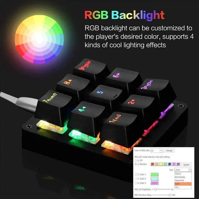 Alt view image 2 of 6 - Macro Keypad 9 Keys Mechanical Keyboard Mini One Handed RGB Backlit Portable Programmable Single-Handed Gaming Keypad for OSU Electric Contest Game PC Laptop MAC Win Geeker Outemu