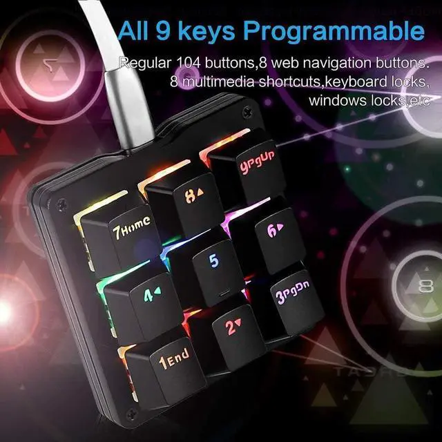 Alt view image 3 of 6 - Macro Keypad 9 Keys Mechanical Keyboard Mini One Handed RGB Backlit Portable Programmable Single-Handed Gaming Keypad for OSU Electric Contest Game PC Laptop MAC Win Geeker Outemu