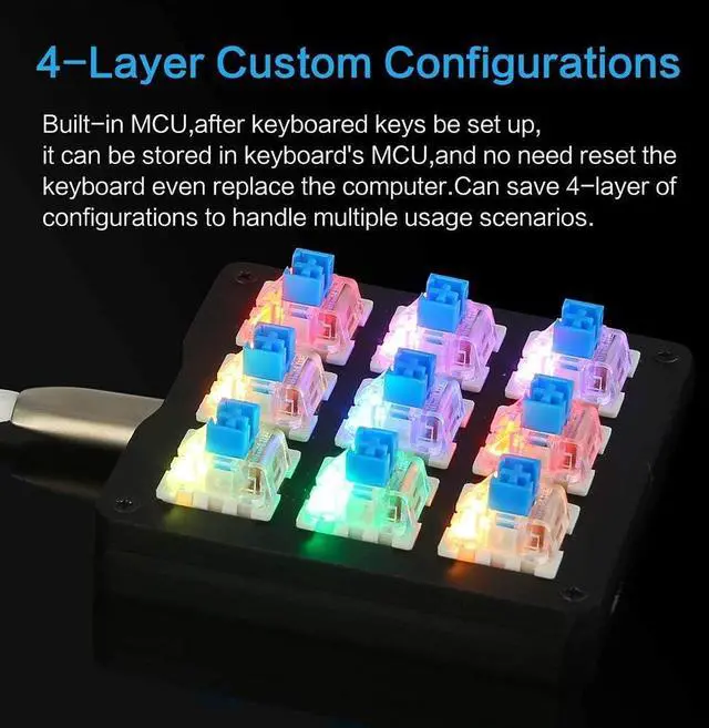 Alt view image 5 of 6 - Macro Keypad 9 Keys Mechanical Keyboard Mini One Handed RGB Backlit Portable Programmable Single-Handed Gaming Keypad for OSU Electric Contest Game PC Laptop MAC Win Geeker Outemu