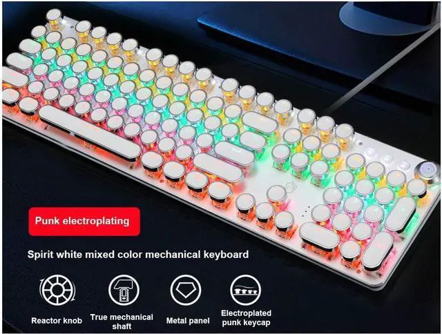 Alt view image 2 of 6 - LED Backlit Retro Typewriter Mechanical Keyboard, Round Keycaps 104 Keys Vintage Inspired USB Punk Gaming Keyboard Mechanical RGB Backlit Gaming Keyboard for PC/Mac/Gamer