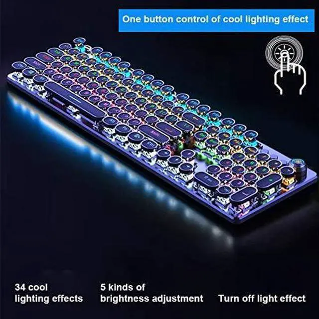 Alt view image 6 of 6 - LED Backlit Retro Typewriter Mechanical Keyboard, Round Keycaps 104 Keys Vintage Inspired USB Punk Gaming Keyboard Mechanical RGB Backlit Gaming Keyboard for PC/Mac/Gamer