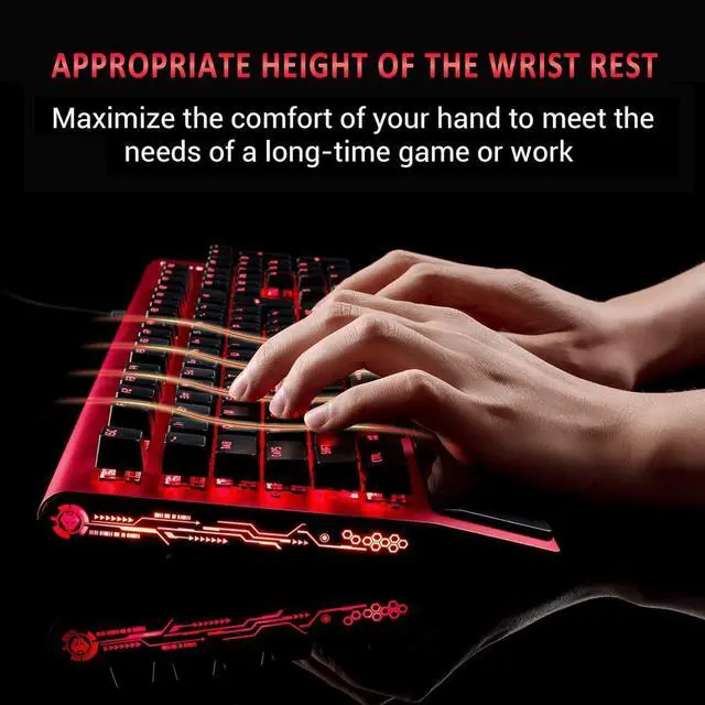 Alt view image 5 of 7 - Gaming Keyboard and Mouse Combo with Headset, 104 Keys Blue Switch 100% Anti-ghosting, 3200 DPI Optical Mouse, Lighted Headset with Microphone, All-in-One Gaming Set for Windows PC (Red)