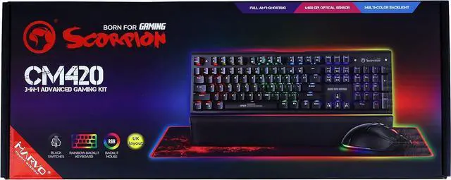 Alt view image 6 of 6 - Marvo Scorpion CM420-UK 3-in-1 Gaming Bundle, Keyboard, Mouse and Mouse Pad Wired USB 2.0, RGB, Mechanical, Blue Switch, Multimedia and Anti-ghosting Keys, UK Layout, 6400 dpi, Programmable RGB Mouse