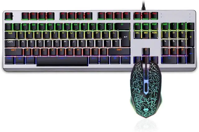 Main image of Mechanical Keyboard and Mouse Combo, Wired Keyboard with Colorful LED Backlit and Mouse with 4 Adjustable DPI for Gaming PC/Laptop/MAC/Windows (Black (Mixed Light))