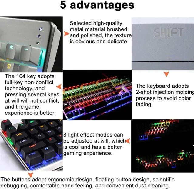 Alt view image 4 of 7 - Mechanical Keyboard and Mouse Combo, Wired Keyboard with Colorful LED Backlit and Mouse with 4 Adjustable DPI for Gaming PC/Laptop/MAC/Windows (Black (Mixed Light))