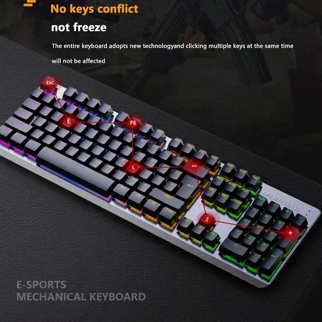 Alt view image 3 of 7 - Mechanical Keyboard and Mouse Combo, Wired Keyboard with Colorful LED Backlit and Mouse with 4 Adjustable DPI for Gaming PC/Laptop/MAC/Windows (Black (Mixed Light))