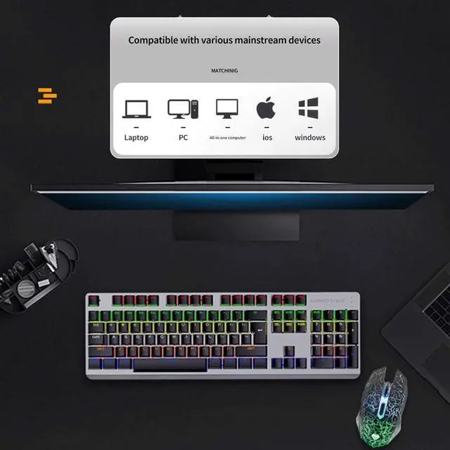 Alt view image 7 of 7 - Mechanical Keyboard and Mouse Combo, Wired Keyboard with Colorful LED Backlit and Mouse with 4 Adjustable DPI for Gaming PC/Laptop/MAC/Windows (Black (Mixed Light))