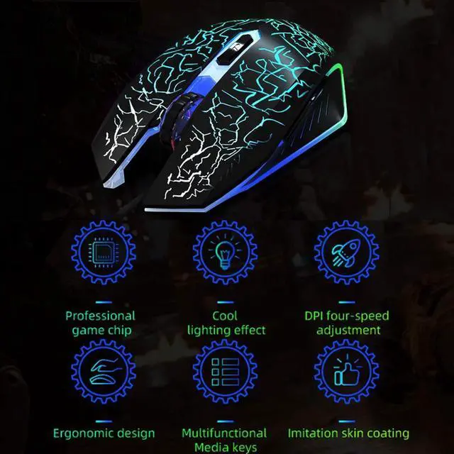 Alt view image 6 of 7 - Mechanical Keyboard and Mouse Combo, Wired Keyboard with Colorful LED Backlit and Mouse with 4 Adjustable DPI for Gaming PC/Laptop/MAC/Windows (Black (Mixed Light))