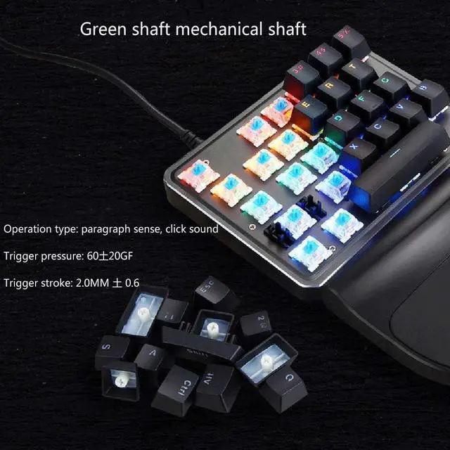 Alt view image 5 of 7 - One Handed Gaming Keyboard,27 Keys,Blue Switch,9 RGB Backlit USB Wired Mechanical Gaming Keyboard for Keyboard Computer/PC/Desktop/Laptop