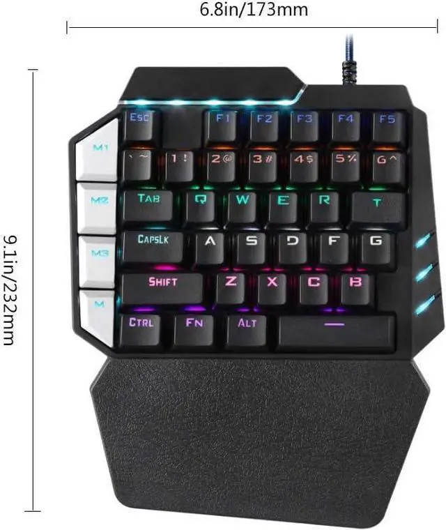 Alt view image 2 of 7 - One Handed Keyboard,RGB One Hand Mechanical Gaming Keyboard, 28-Key Blue Switch, USB Wired Portable Mini-Game Keyboard, Support Wrist Rest