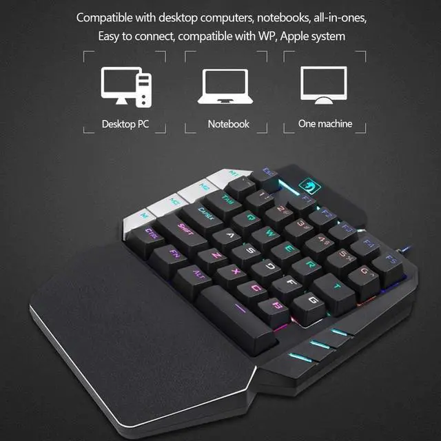 Alt view image 3 of 7 - One Handed Keyboard,RGB One Hand Mechanical Gaming Keyboard, 28-Key Blue Switch, USB Wired Portable Mini-Game Keyboard, Support Wrist Rest