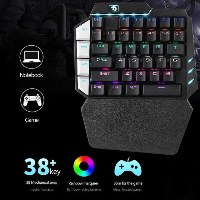 Alt view image 4 of 7 - One Handed Keyboard,RGB One Hand Mechanical Gaming Keyboard, 28-Key Blue Switch, USB Wired Portable Mini-Game Keyboard, Support Wrist Rest