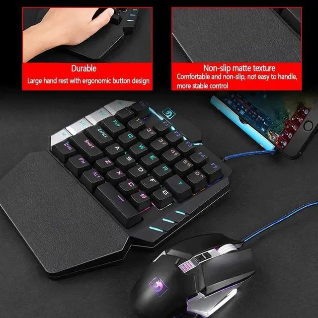 Alt view image 5 of 7 - One Handed Keyboard,RGB One Hand Mechanical Gaming Keyboard, 28-Key Blue Switch, USB Wired Portable Mini-Game Keyboard, Support Wrist Rest
