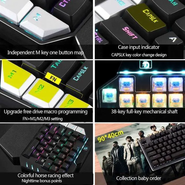 Alt view image 7 of 7 - One Handed Keyboard,RGB One Hand Mechanical Gaming Keyboard, 28-Key Blue Switch, USB Wired Portable Mini-Game Keyboard, Support Wrist Rest