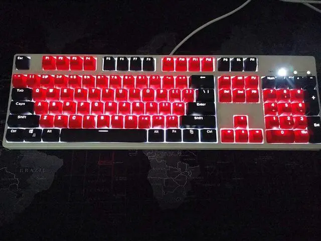 Alt view image 5 of 7 - 87/104 Key Doubleshot Red-Black PBT Backlit Keycap Caps for Cherry MX Gaming Mechanical Keyboard (104 keys)