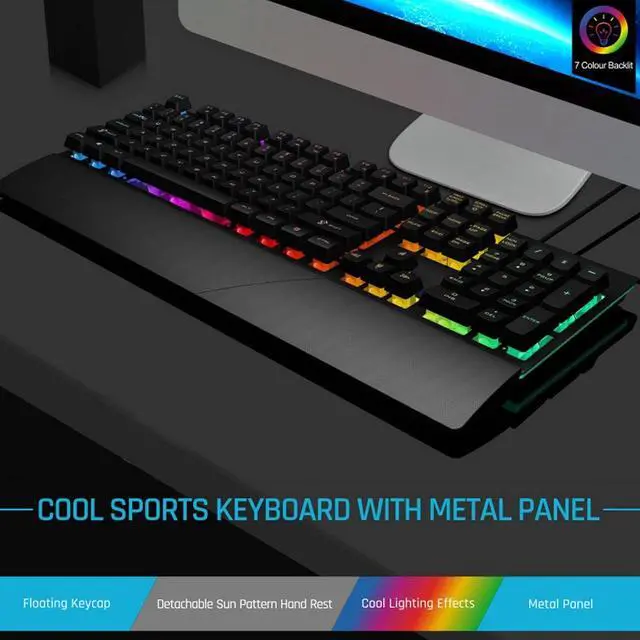 Alt view image 2 of 7 - Mechanical Gaming Keyboard, Wired RGB Gaming Keyboard with Ergonomic Wrist Rest, 104 Keys USB Computer Keyboard for Laptop/Desktop/PC (Black)