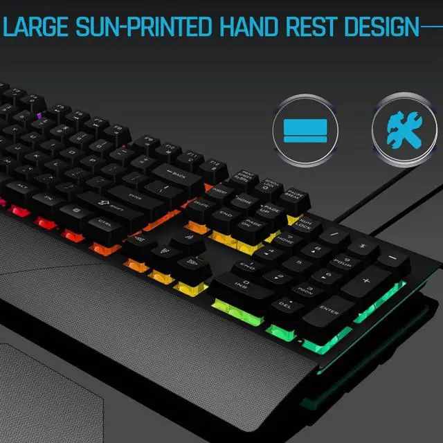 Alt view image 5 of 7 - Mechanical Gaming Keyboard, Wired RGB Gaming Keyboard with Ergonomic Wrist Rest, 104 Keys USB Computer Keyboard for Laptop/Desktop/PC (Black)
