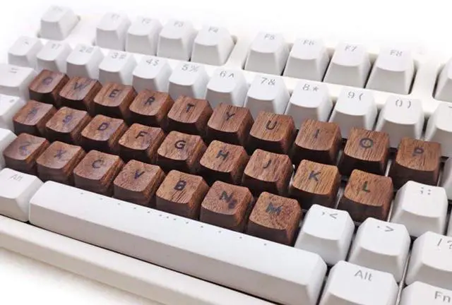 Alt view image 2 of 6 - Solid Wood Backlit Keycaps for Cherry Mx Switch Mechanical Gaming Keyboard Customized OEM Profile Black Walnut Wooden Key Caps