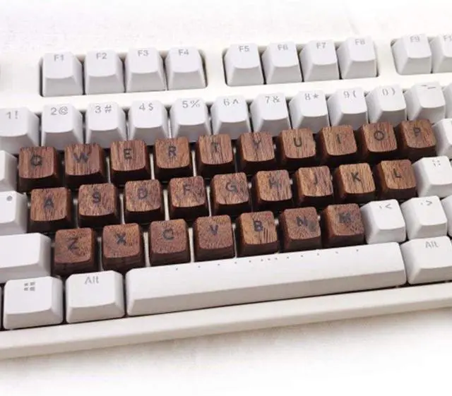Alt view image 3 of 6 - Solid Wood Backlit Keycaps for Cherry Mx Switch Mechanical Gaming Keyboard Customized OEM Profile Black Walnut Wooden Key Caps