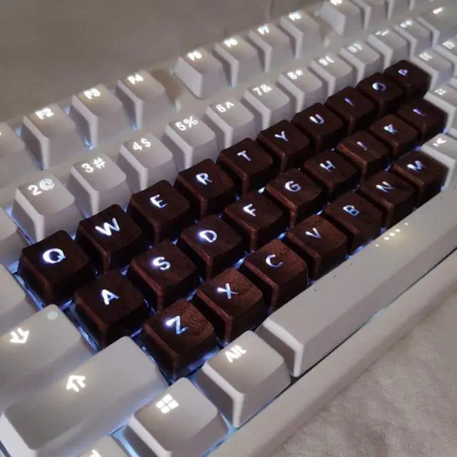 Alt view image 4 of 6 - Solid Wood Backlit Keycaps for Cherry Mx Switch Mechanical Gaming Keyboard Customized OEM Profile Black Walnut Wooden Key Caps