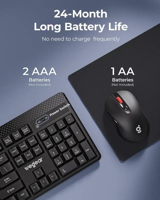 Alt view image 6 of 7 - Wireless Keyboard and Mouse Combo with Silent Touch, 104-Key Full Size with 8 Additional Shortcuts, 2.4GHz Quiet Soft Click Typewriter Keyboard for PC, Desktop, Laptop, MacBook- Black