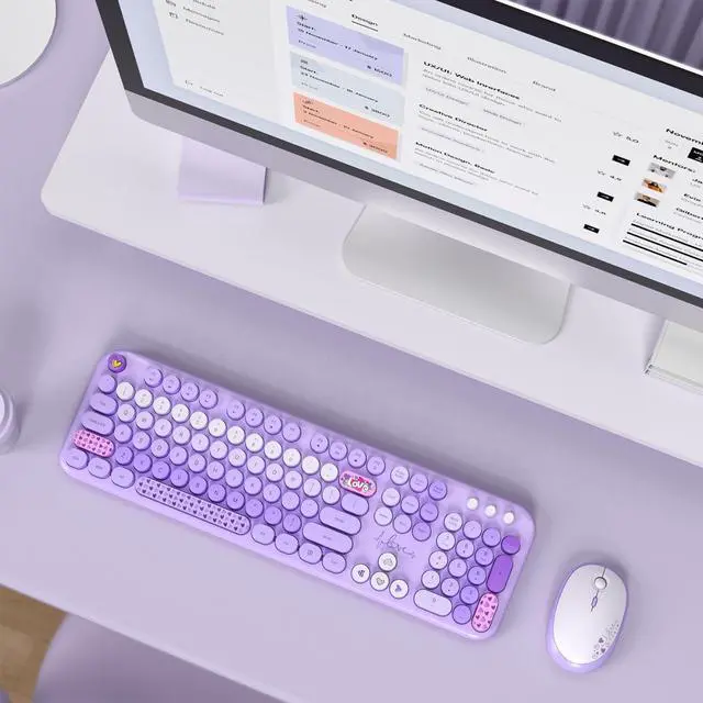 Alt view image 6 of 7 - Wireless Keyboard and Mouse, SQMD Colorful Typewriter Retro Keyboard with Round Keycaps, 2.4GHz USB Full-Size Keyboard and Mouse Set for Mac PC Desktop Laptop (Purple Colorful)