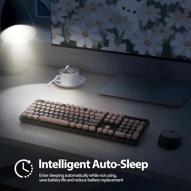 Alt view image 3 of 7 - iRoboosta Black Colorful Wireless Keyboard and Mouse Combo Set, 2.4GHz Cute Typewriter Keyboard with Round Keycaps, Full Size with Number Pad, Home and Office Aesthetic Keyboards (Black Pink)