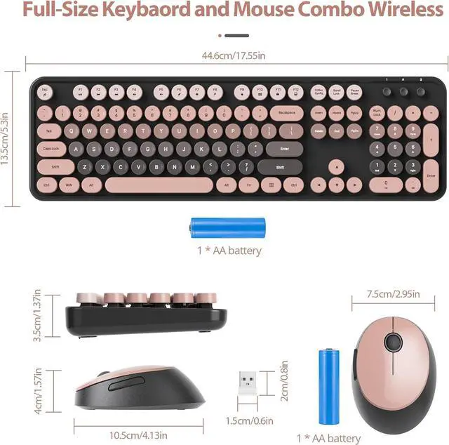 Alt view image 6 of 7 - iRoboosta Black Colorful Wireless Keyboard and Mouse Combo Set, 2.4GHz Cute Typewriter Keyboard with Round Keycaps, Full Size with Number Pad, Home and Office Aesthetic Keyboards (Black Pink)