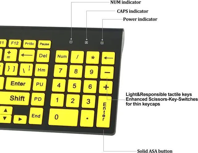 Alt view image 5 of 7 - Full Size Large Print 2.4g Wireless Keyboard and Mouse with Oversized Print for Visually Impaired Low Vision Individuals (Yellow)