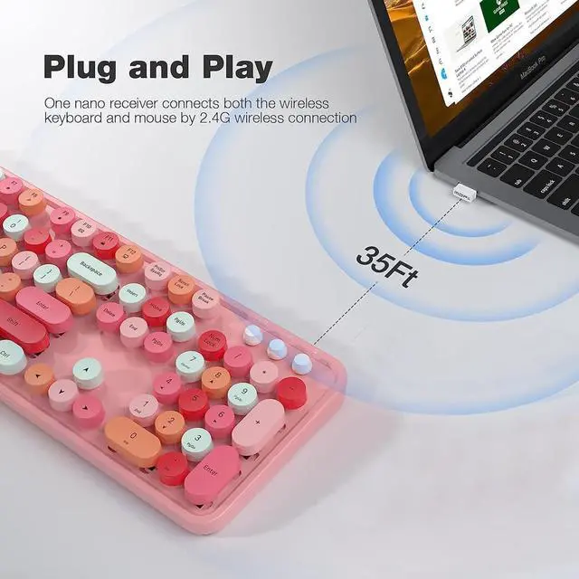 Alt view image 2 of 7 - Youker Wireless Keyboard and Mouse Combo, 2.4GHz USB Wireless Connection Retro Keyboard with Numeric Keypad and Optical Mice Set Colorful Keyboard and Mice for PC/Laptop/Mac/Windows XP/7/8/10/11