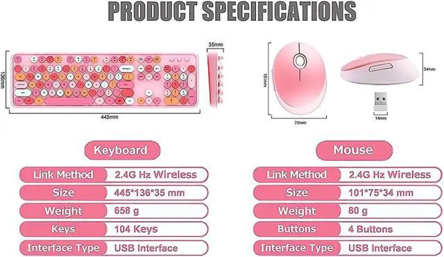 Alt view image 7 of 7 - Youker Wireless Keyboard and Mouse Combo, 2.4GHz USB Wireless Connection Retro Keyboard with Numeric Keypad and Optical Mice Set Colorful Keyboard and Mice for PC/Laptop/Mac/Windows XP/7/8/10/11