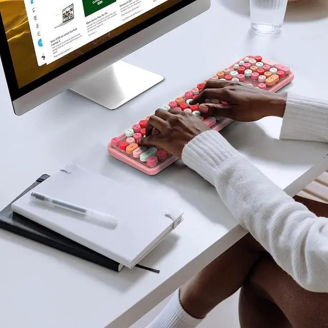 Alt view image 6 of 7 - Youker Wireless Keyboard and Mouse Combo, 2.4GHz USB Wireless Connection Retro Keyboard with Numeric Keypad and Optical Mice Set Colorful Keyboard and Mice for PC/Laptop/Mac/Windows XP/7/8/10/11