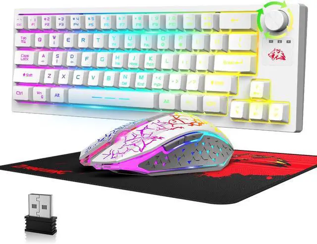 Main image of Wireless Gaming Keyboard and Mouse Combo,64 Key RGB Backlight Rechargeable 4000mAh Battery Keyboard with Ergonomic Mechanical Feel,RGB Mute Mice and Mousepad for PC MAC PS4 Gamer Office Typists(White)